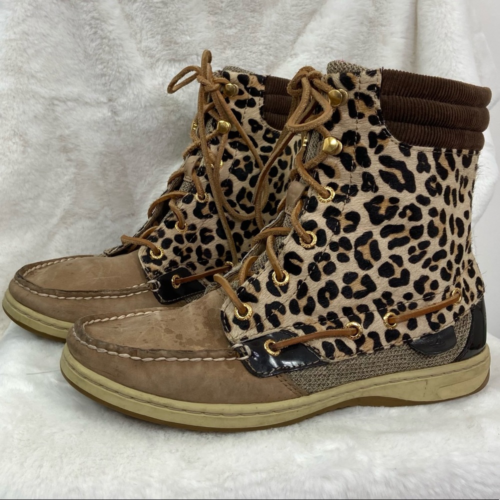 Sperry Top-sider Hikerfish Women's Brown Leopard Ankle BOOTS. Size 8M